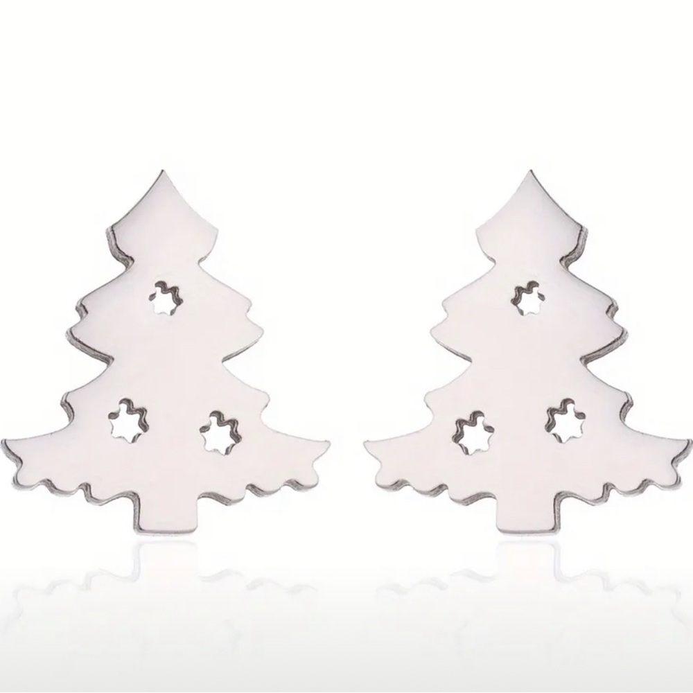 Silver Christmas Tree stainless steel stud Earrings